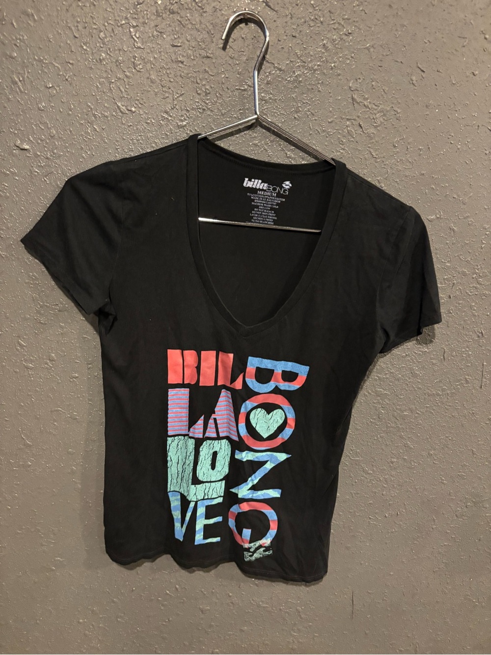 Billabong Black Graphic V-Neck Tee with Colorful Print
